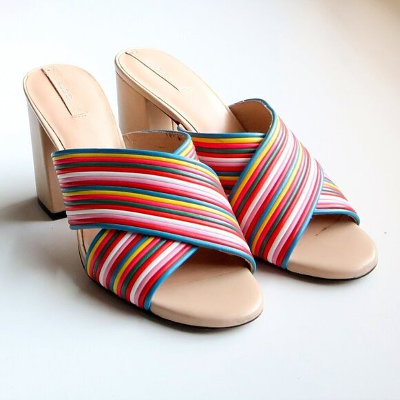 Aldo Rainbow Multicolor Block Heel Open Toe Mule Sandals Summer Shoes Size 7 - Picture 3 of 16